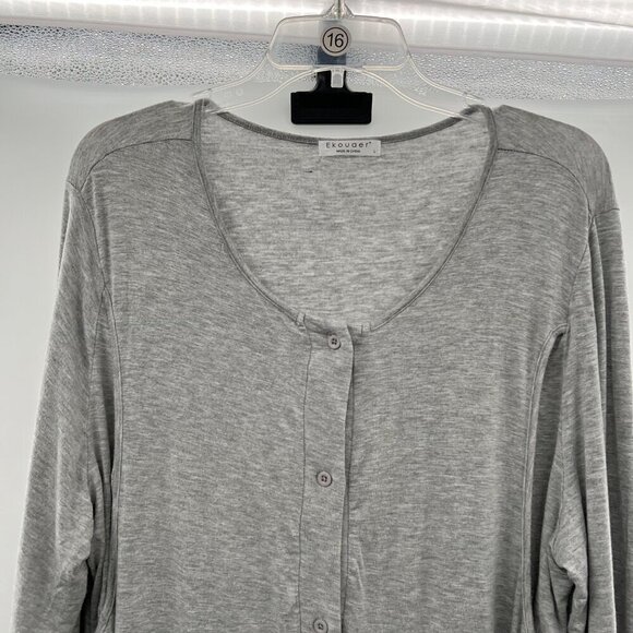 Ekouaer Women's Button Up Scoop Neck Sheer Top Long Sleeve Gray Size Large - Picture 2 of 9